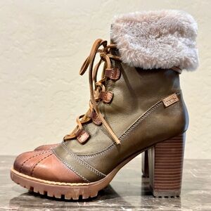 Pikolinos Siena Faux Fur Trimmed Heeled Leather Ankle Boots
